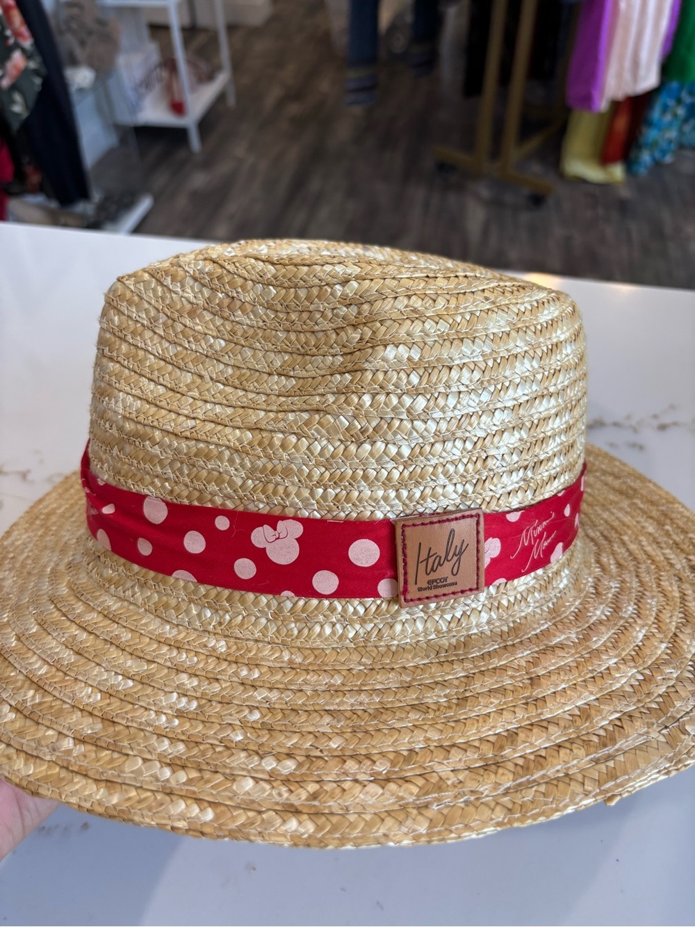 Disney Straw Sun Hat with Minnie Mouse Red Polka Dot Band from Epcot Italy